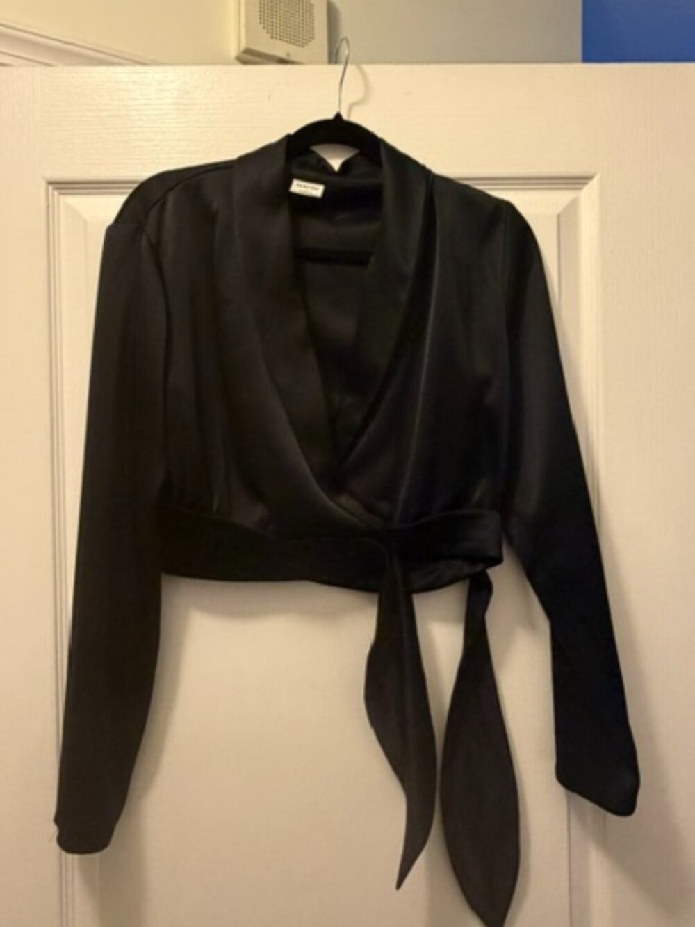 Babaton by Aritzia silk wrap top in black